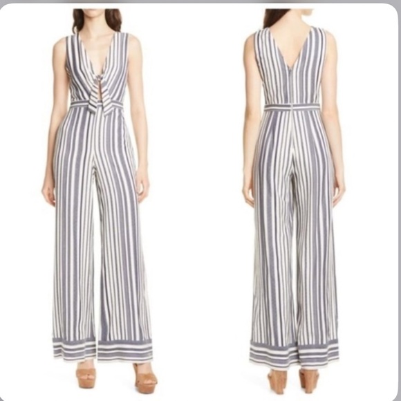 Alice + Olivia Pants - Alice + Olivia blue and white striped jumpsuit